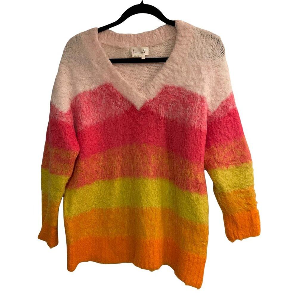 Anthropologie Sweater Rainbow Stripe Plush - Picture 2 of 8